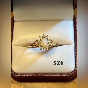 Elegant Gold Tone Opal Fashion Ring with Diamond Accents